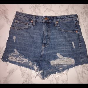Forever 21 High-Rise Ripped Blue Denim Shorts